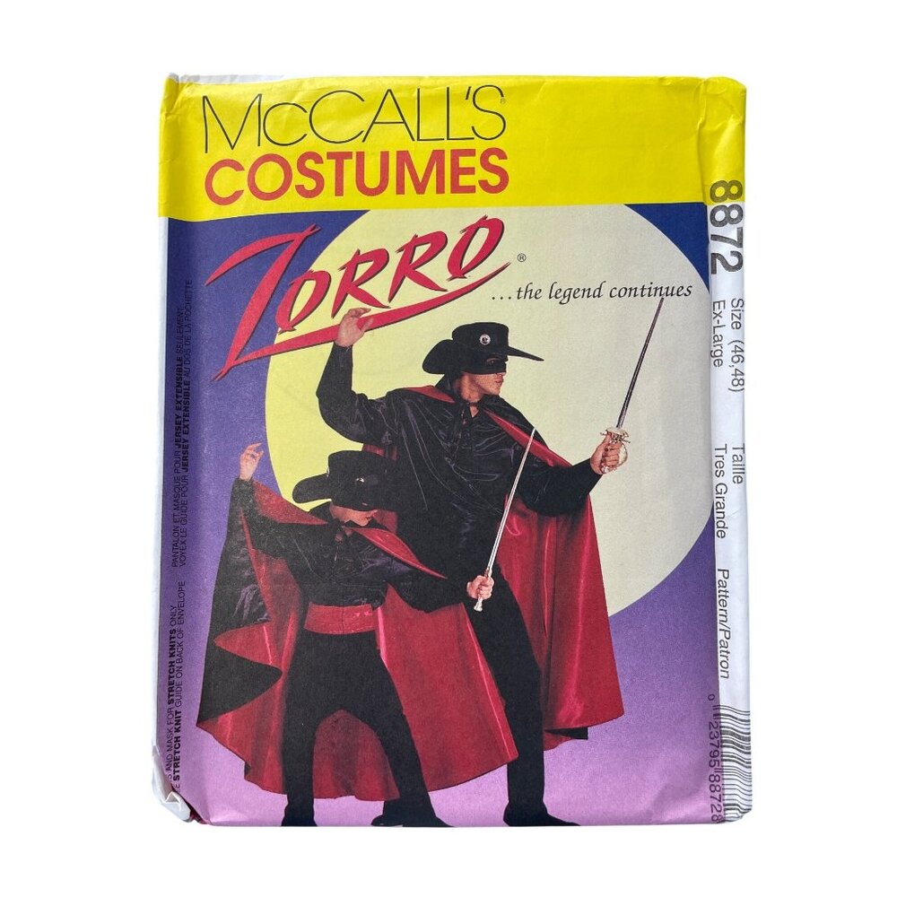 90s McCalls 8872 Zorro Costume Pattern Size XL 22 Piece 1997 Sewing Kit UNCUT